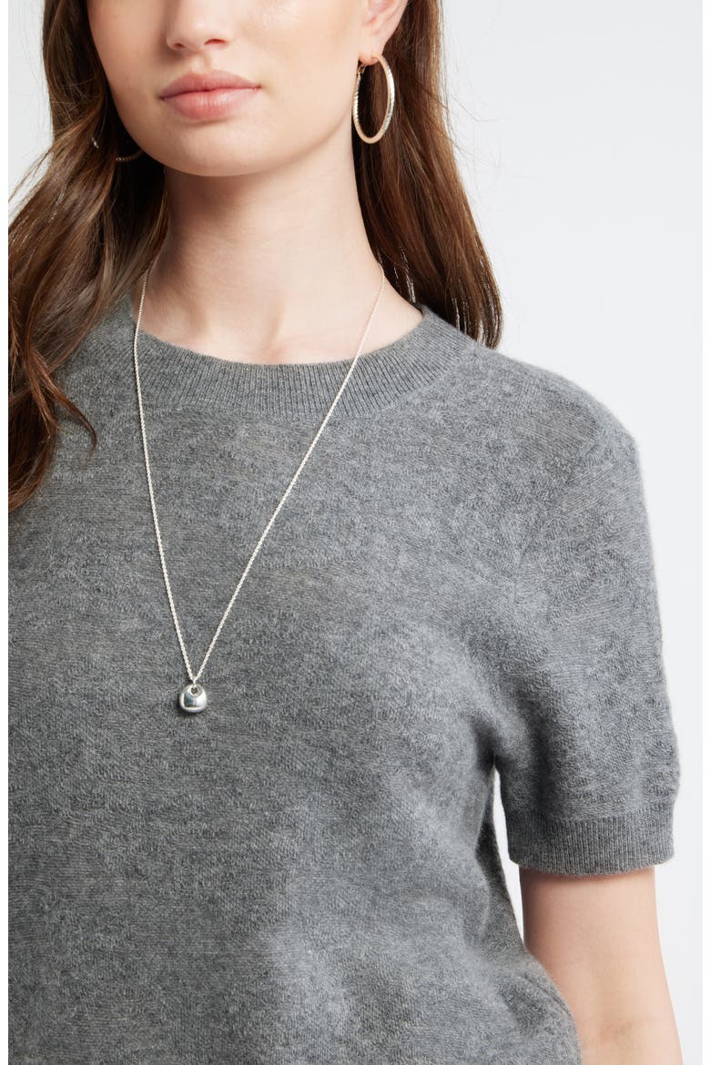 Floral Jacquard Short Sleeve Wool & Cashmere Sweater, Alternate, color, GREY DARK HEATHER