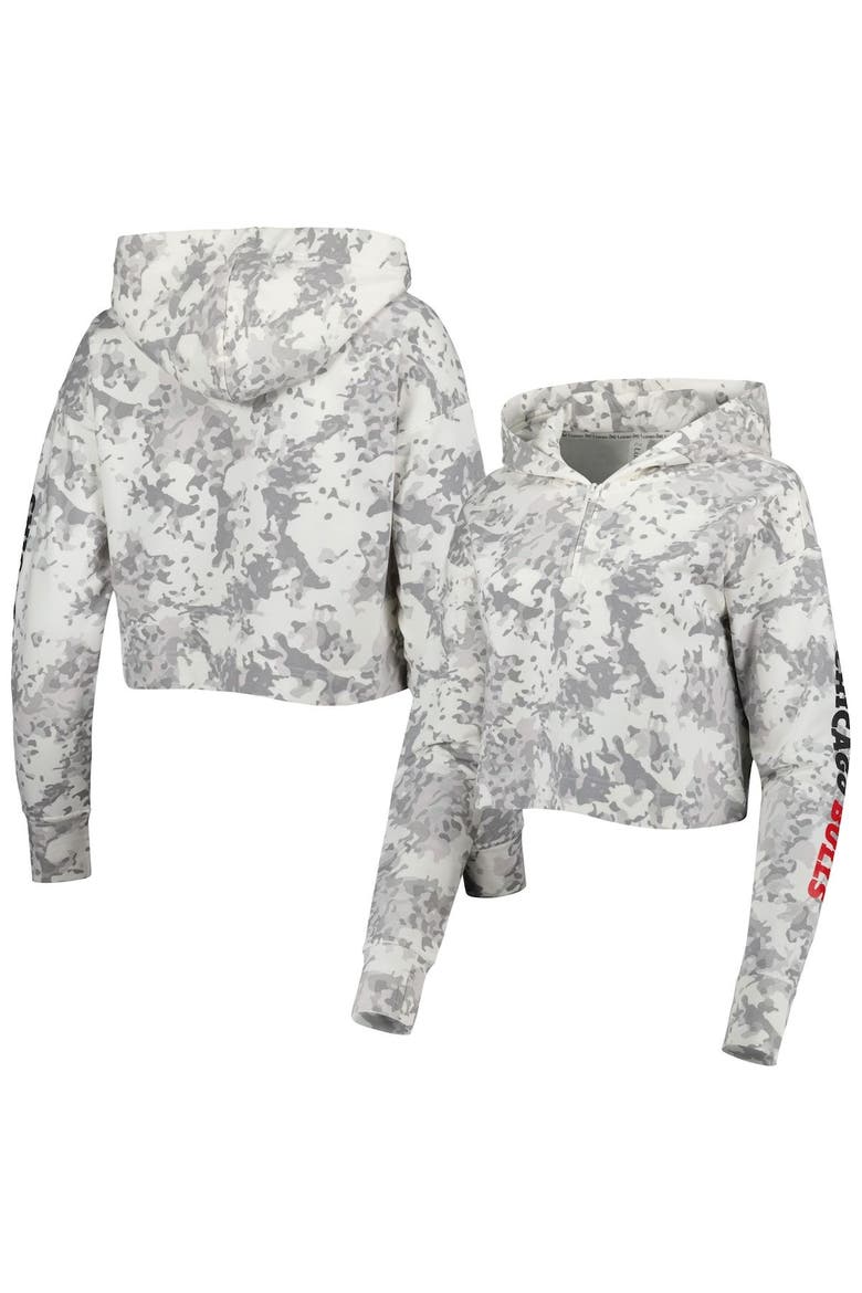 Women's Lusso Gray/White Chicago Bulls Maia Tri-Blend Cropped Quarter-Zip Top, Main, color, Gray