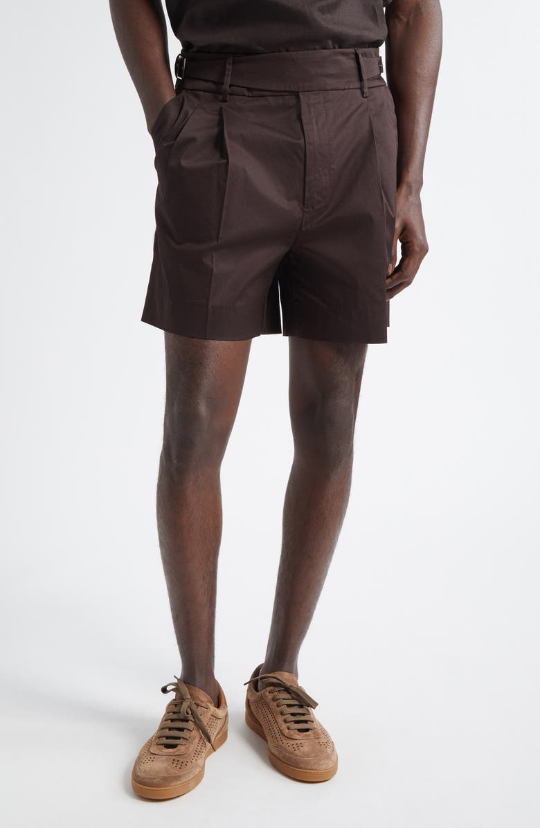 Dolce&Gabbana Pleated Stretch Cotton Gabardine Shorts, Main, color, M1348 Deep Brown