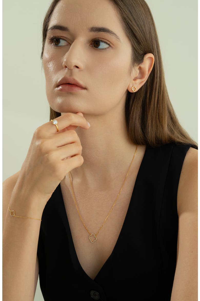 Sterling Silver 18k Gold Plated Aria Clover Bracelet Daily Minimal, Alternate, color, Gold