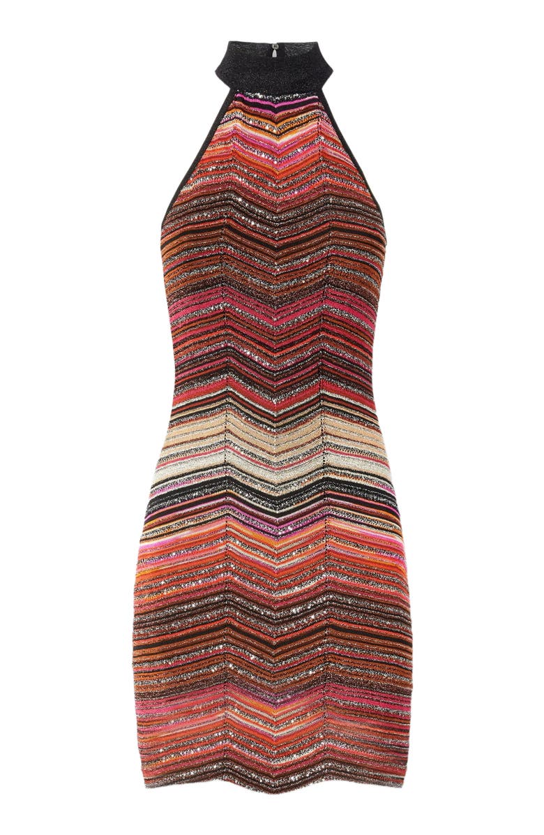 Missoni Short Sleeveless Chevron Lamé Dress With Sequins And Halter Neckline, Alternate, color, Red Multicoloured