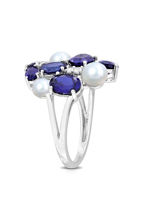 Delmar Lab Grown Blue & White Sapphire & Cultured Freshwater Pearl Ring In Blue