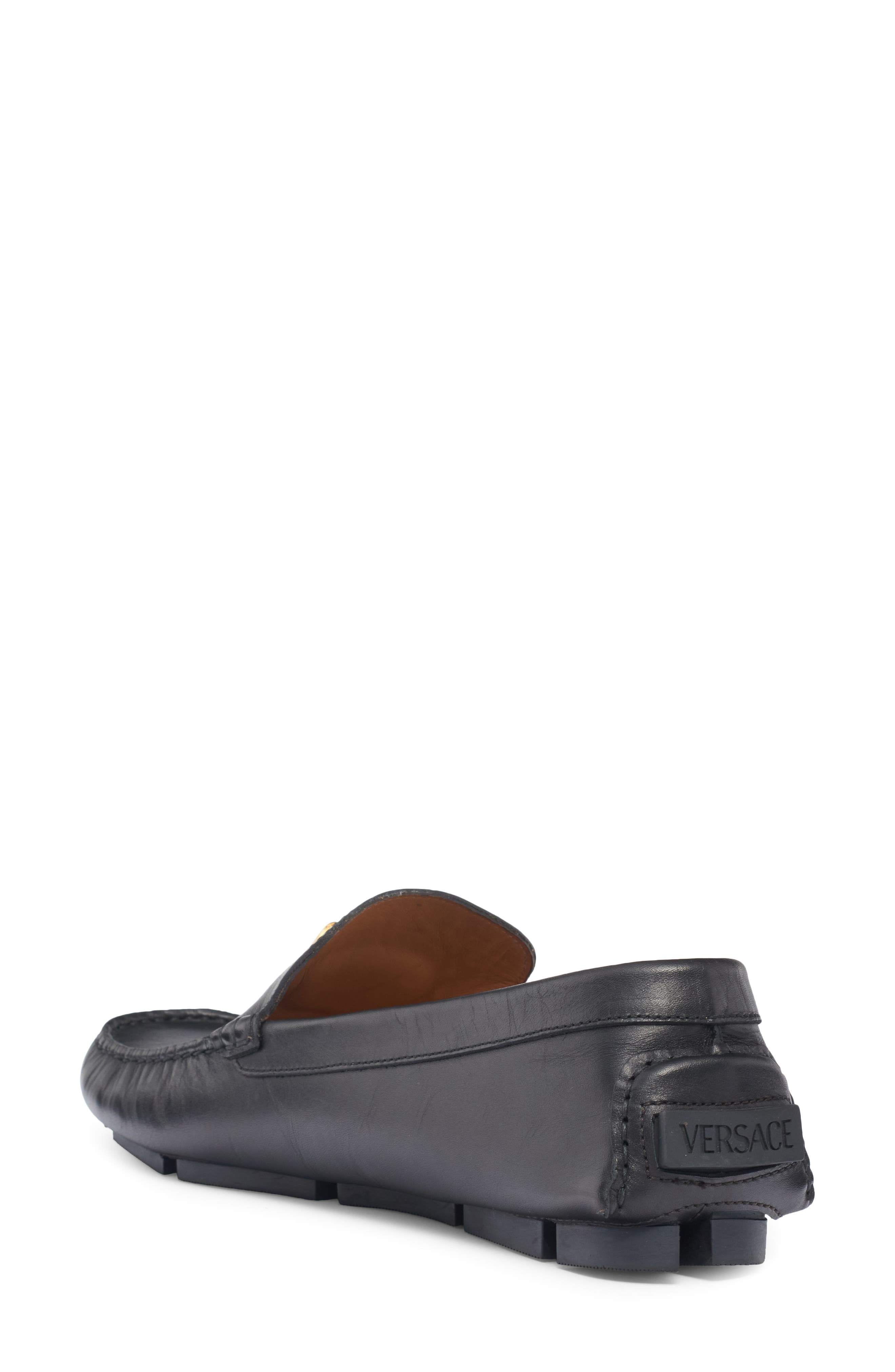 Medusa Head Driving Shoe, Alternate, color, BLACK VERSACE GOLD