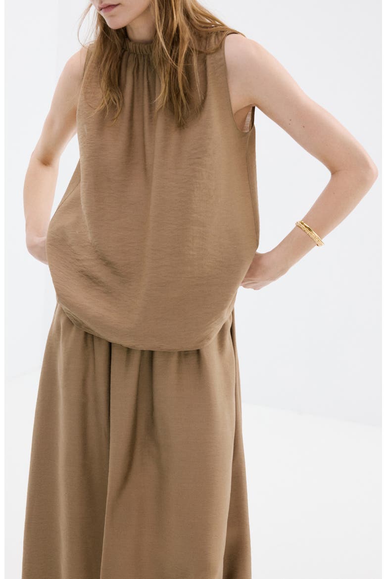 Gathered A-Line Midi Skirt, Alternate, color, BROWN