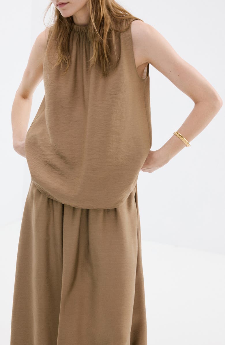 MANGO Gathered A-Line Midi Skirt, Alternate, color, Brown