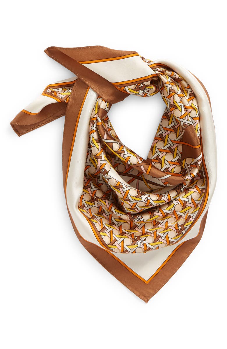 Tory Burch Caning Logo Print Silk Square Scarf, Main, color, 
