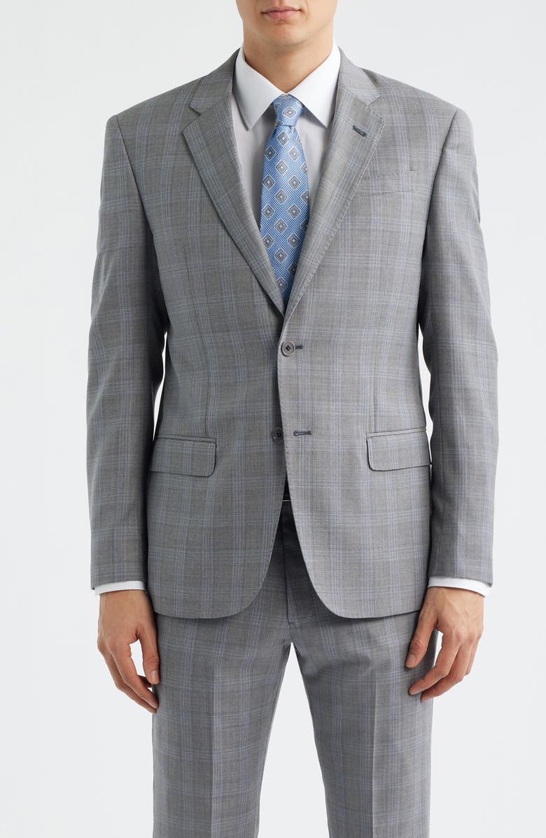 Emporio Armani Light Grey Plaid Virgin Wool Suit, Alternate, color, Solid Light/ Pastel Grey