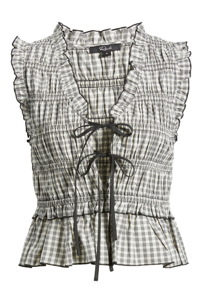 Martine Gingham Smocked Ruffle Crop Top, Alternate, color, IVORY JET GINGHAM
