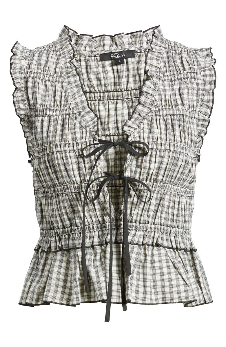 Rails Martine Gingham Smocked Ruffle Crop Top, Alternate, color, Ivory Jet Gingham