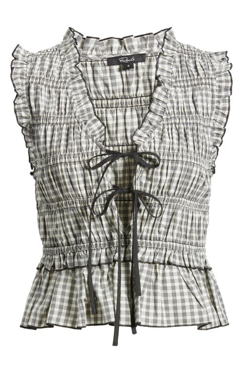 Rails Martine Gingham Smocked Ruffle Crop Top In Ivory Jet Gingham