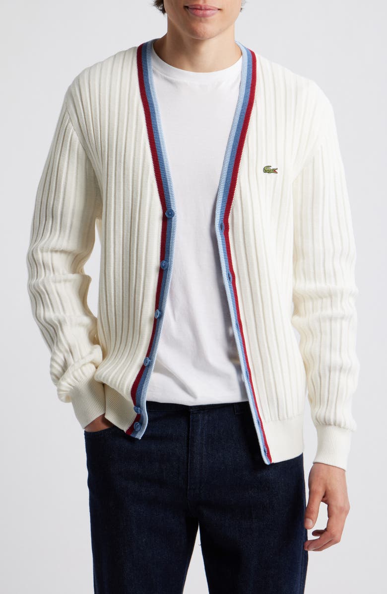 Lacoste Archive Cotton & Wool Cardigan, Main, color, Flour/ Chambray-King-Bordeaux