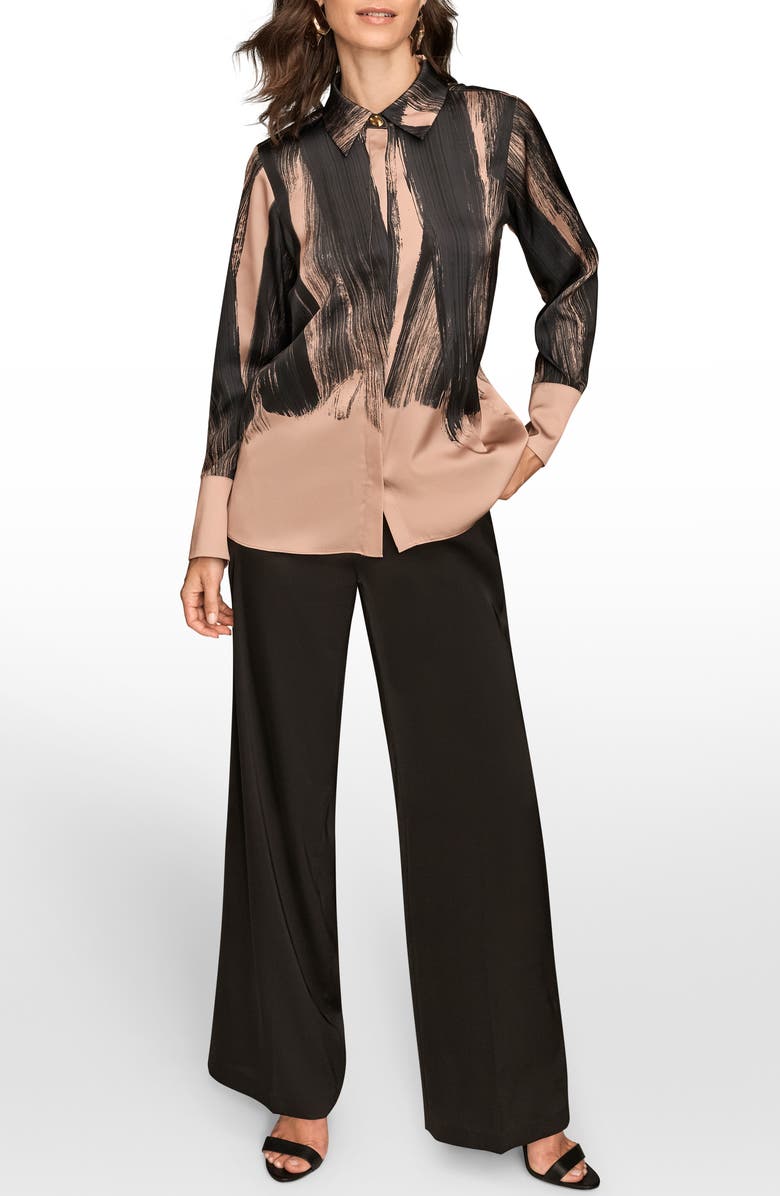 Donna Karan New York Print Satin Blouse, Alternate, color, Fawn/Black