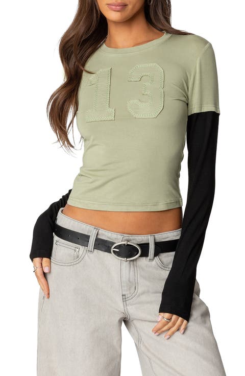 13 Appliqué Layered Look Long Sleeve T-Shirt