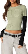 EDIKTED 13 Appliqué Layered Look Long Sleeve T-Shirt