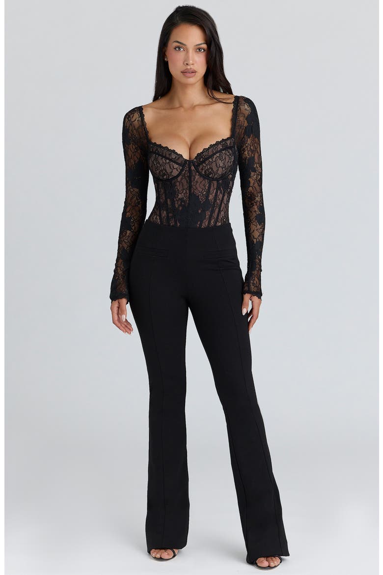 Aneira Long Sleeve Lace Corset Top, Alternate, color, BLACK