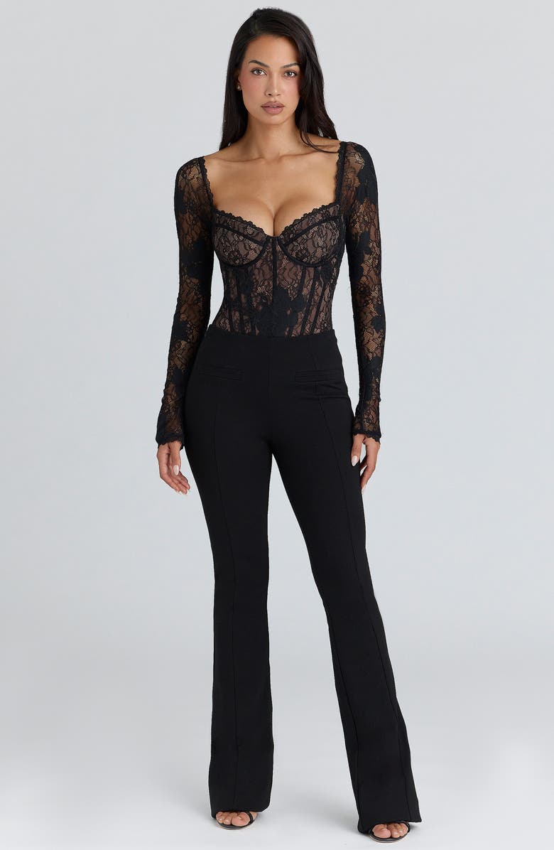 HOUSE OF CB Aneira Long Sleeve Lace Corset Top, Alternate, color, Black