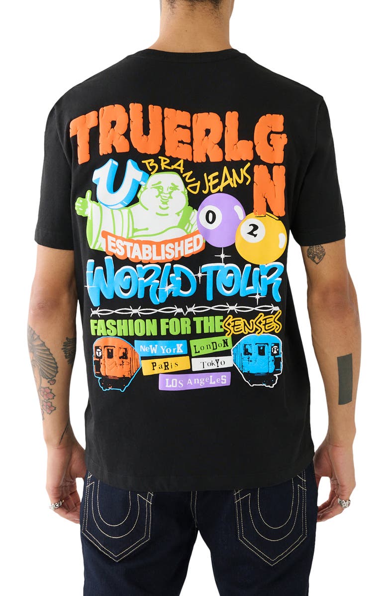 True Religion Billiard Buddha Relaxed Fit Puff Print Graphic T-Shirt, Alternate, color, Black