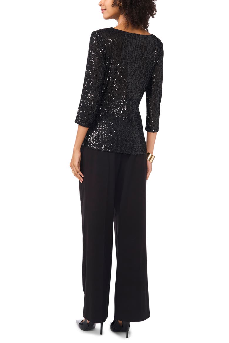 Sequin Cowl Neck Top, Alternate, color, RICH BLACK