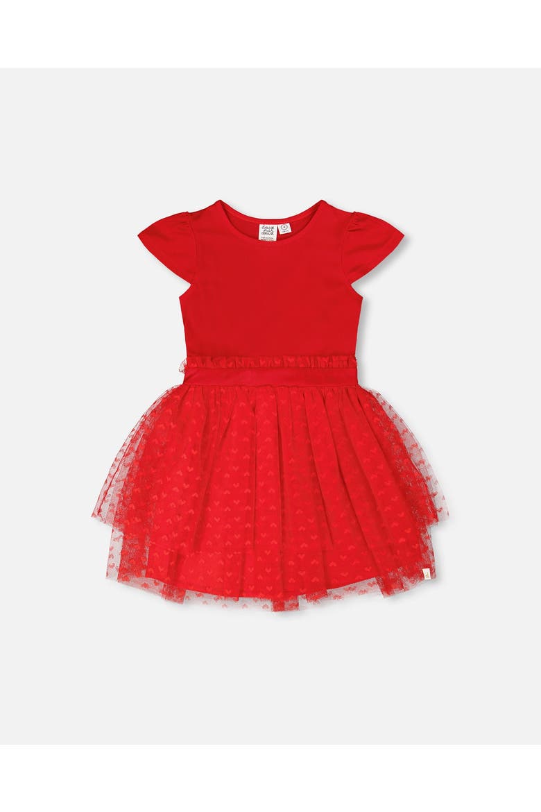 Short Sleeve Bi-Material Dress, Main, color, Red