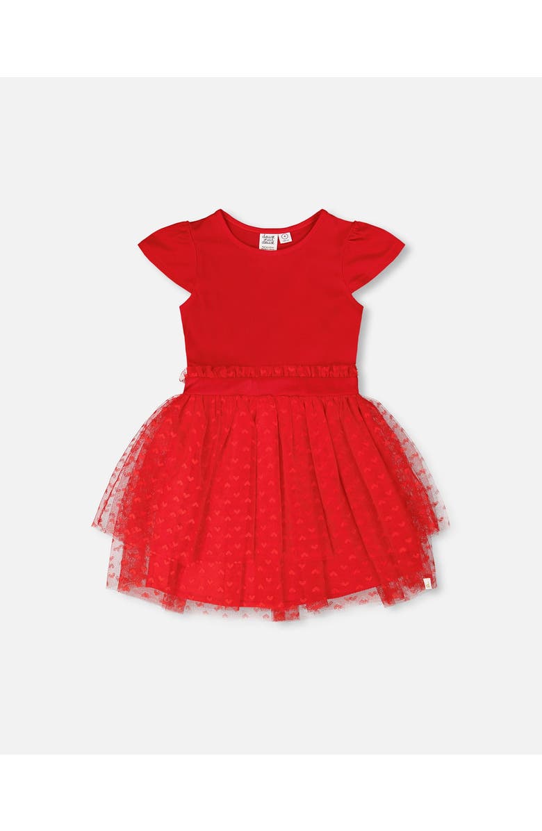 Deux par Deux Short Sleeve Bi-Material Dress, Main, color, Red