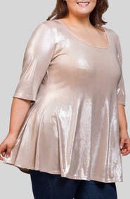 24seven Comfort Apparel Metallic Flare Tunic