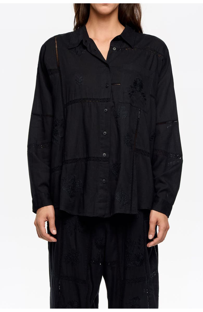 Bimba y Lola Tonal Embroidery Shirt, Main, color, Black