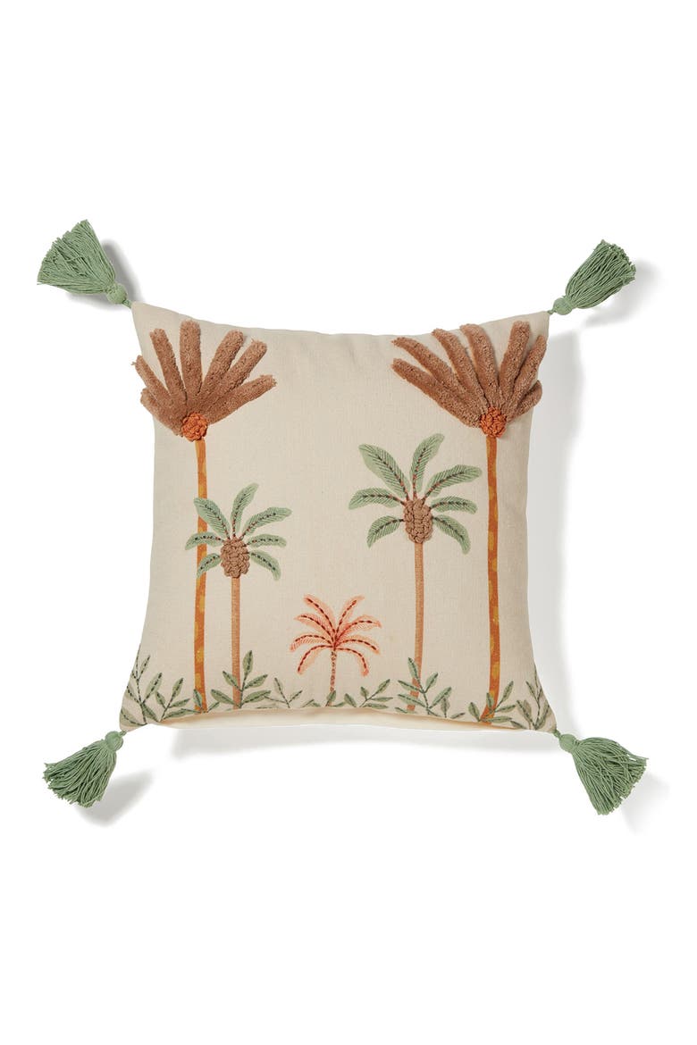 Palm Trees Embroidered Accent Pillow, Main, color, IVORY MULTI
