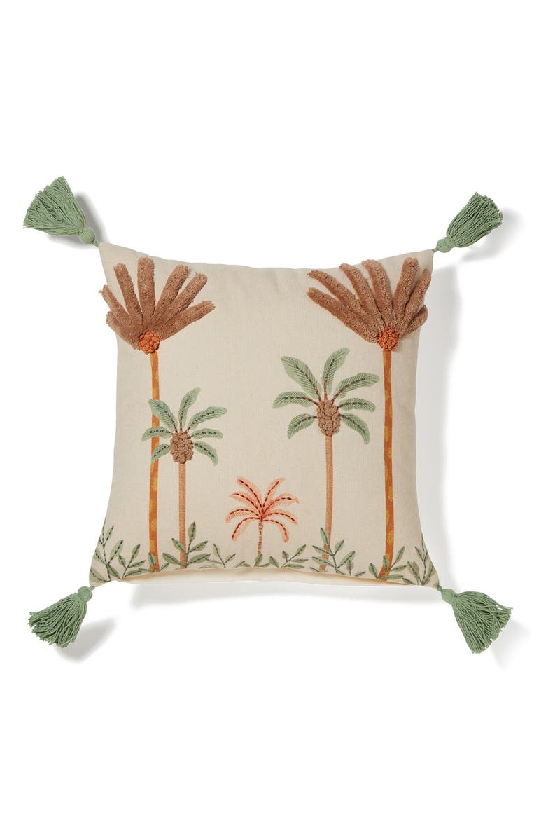 ROSELLI TRADING COMPANY Palm Trees Embroidered Accent Pillow, Main, color, Ivory Multi