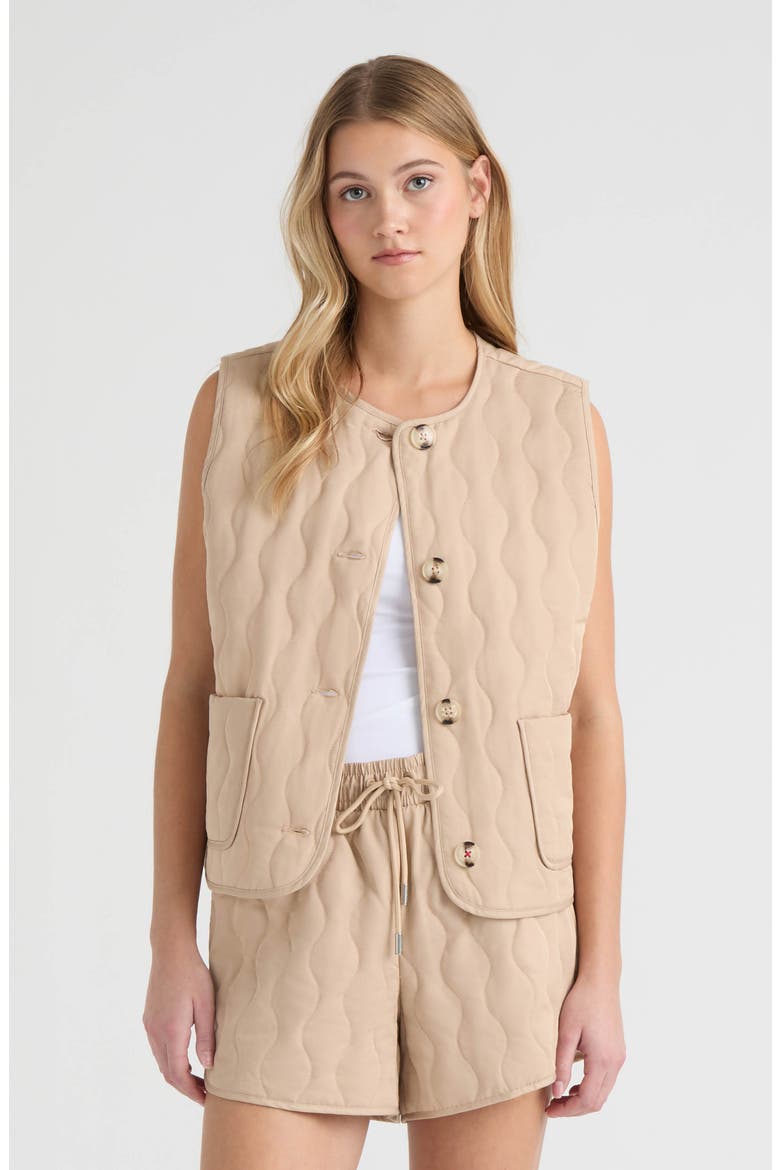 Quilted Button Down Vest, Alternate, color, CLAY