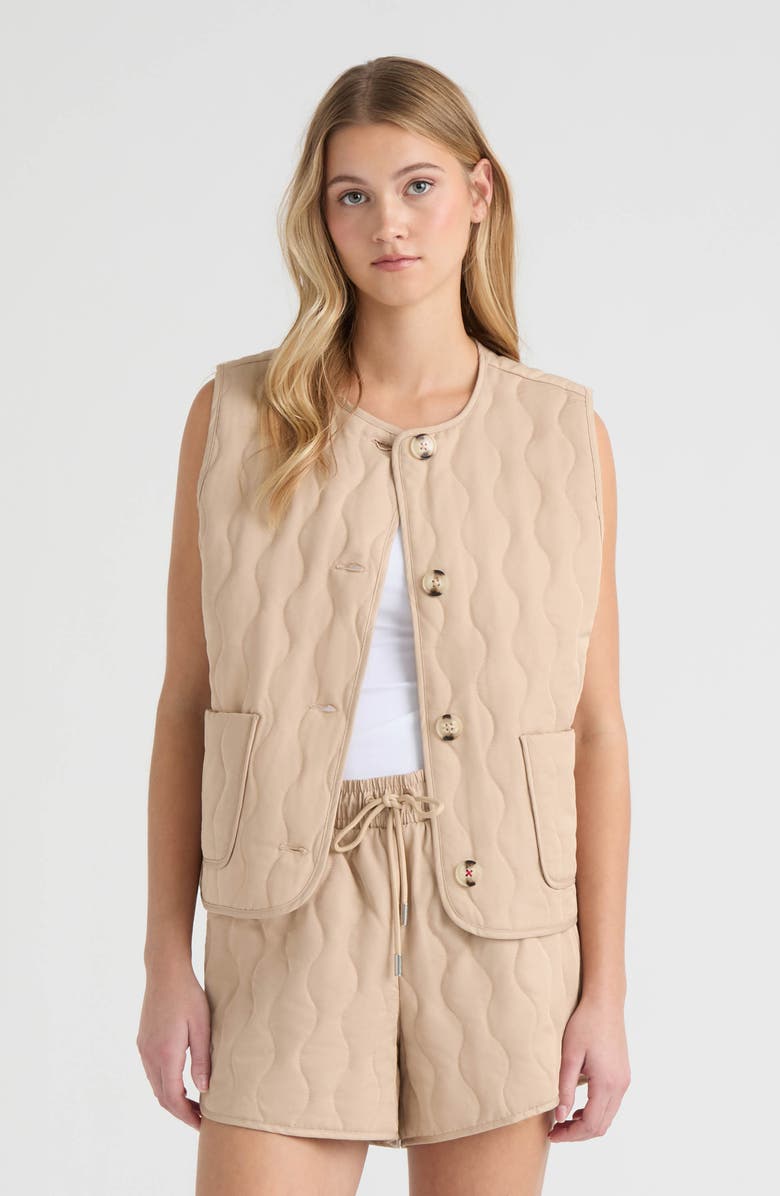 Hunter Quilted Button Down Vest, Alternate, color, Clay