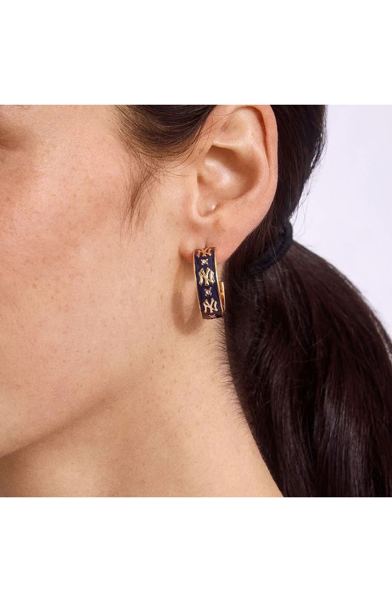 WEAR by Erin Andrews x BaubleBar New York Yankees Enamel Hoop Earrings, Alternate, color, Gold
