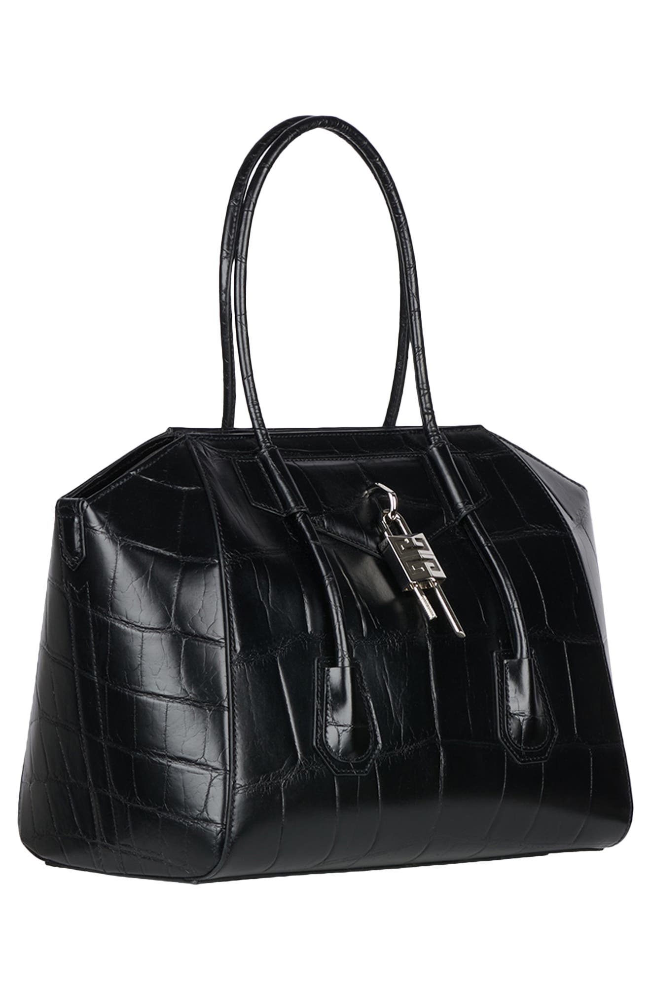 Givenchy Medium Antigona Lock Croc Embossed Leather Satchel, Alternate, color, 