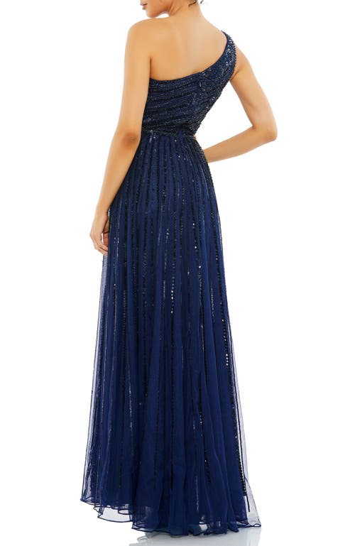 Mac Duggal Embellished One-shoulder A-line Gown In Midnight