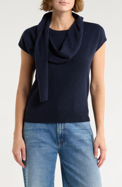 Cashmere Scarf Short Sleeve Sweater