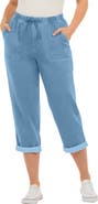 Roaman's Plus Size Knit Denim Pull On Cuffed Capri Jean
