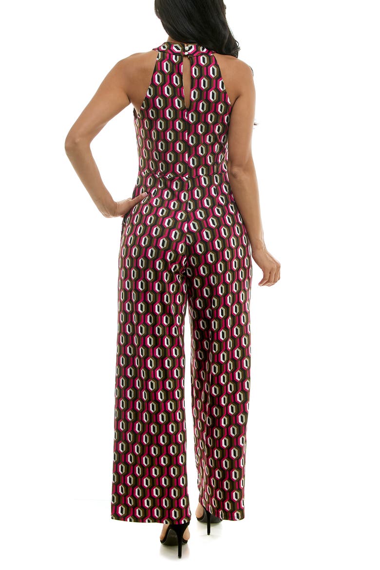 Twisted Halter Neck Jumpsuit, Alternate, color, BLACK/ OLIVE MULTI