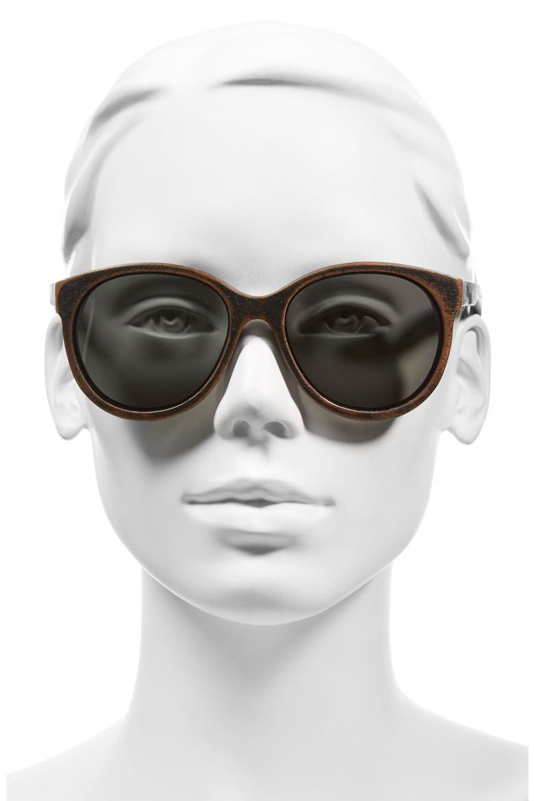 'Madison' 54mm Round Wood Polarized Sunglasses, Alternate, color, DARK WALNUT/ GREY POLARIZED