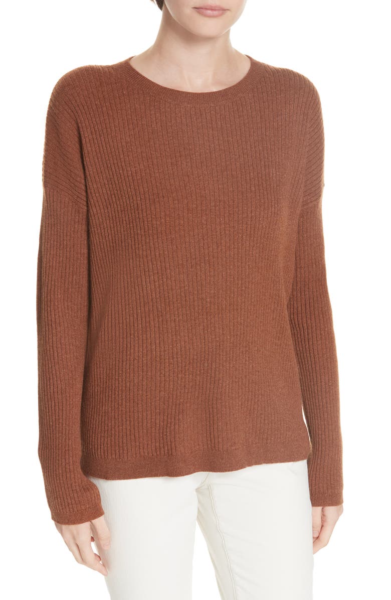 Eileen Fisher Boxy Ribbed Cashmere Sweater, Main, color, 
