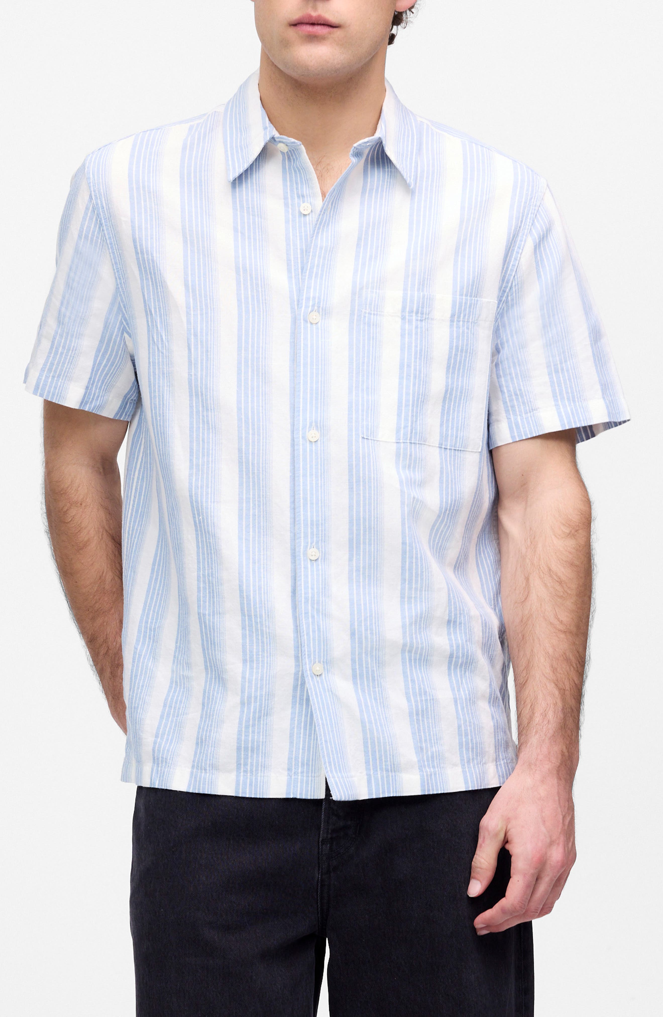 Short Sleeve Linen & Cotton Button-Up Shirt - image 5