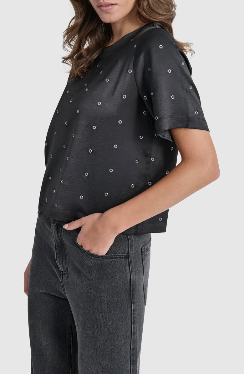 DKNY Grommet Detail Satin Top, Alternate, color, 