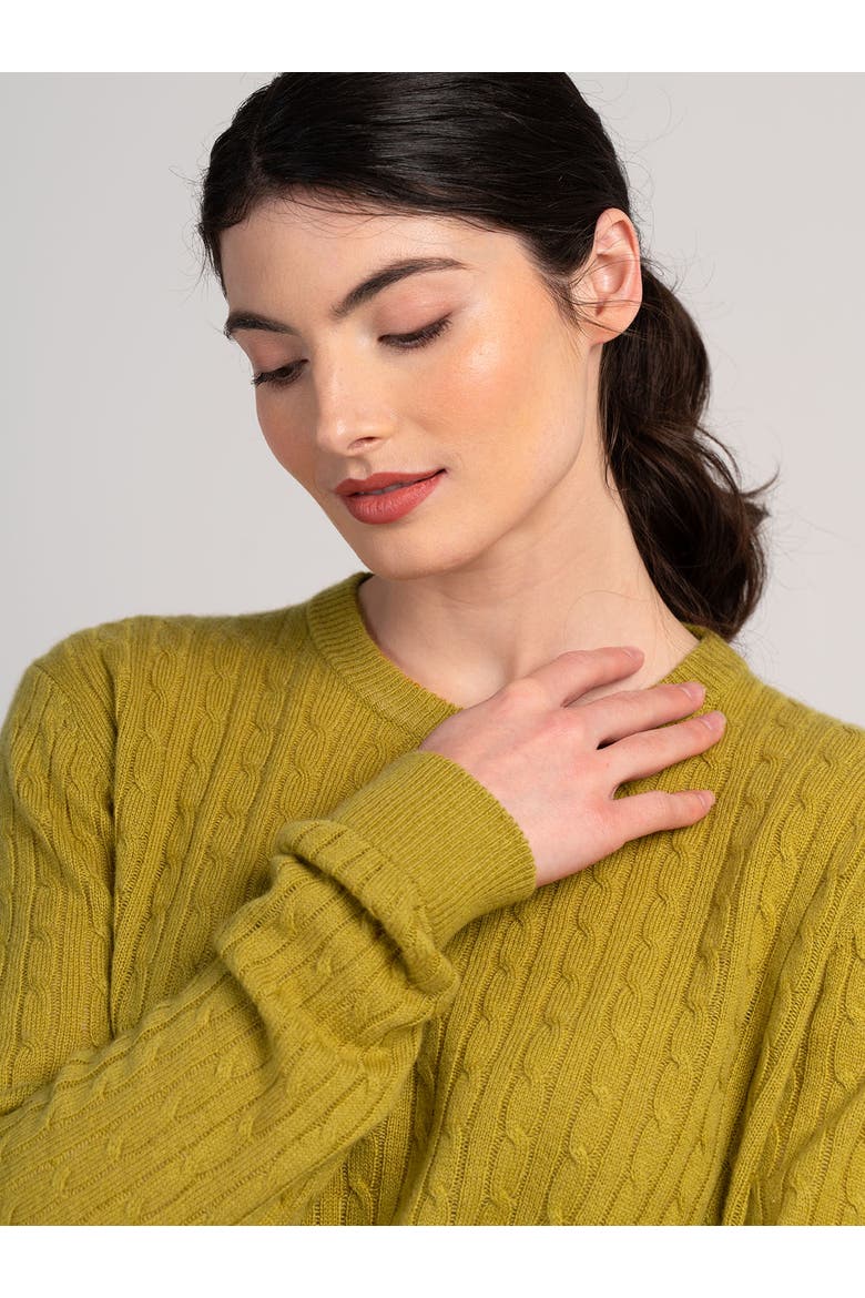 Cable Cashmere Blend Crew Neck Sweater, Alternate, color, Green Ochre