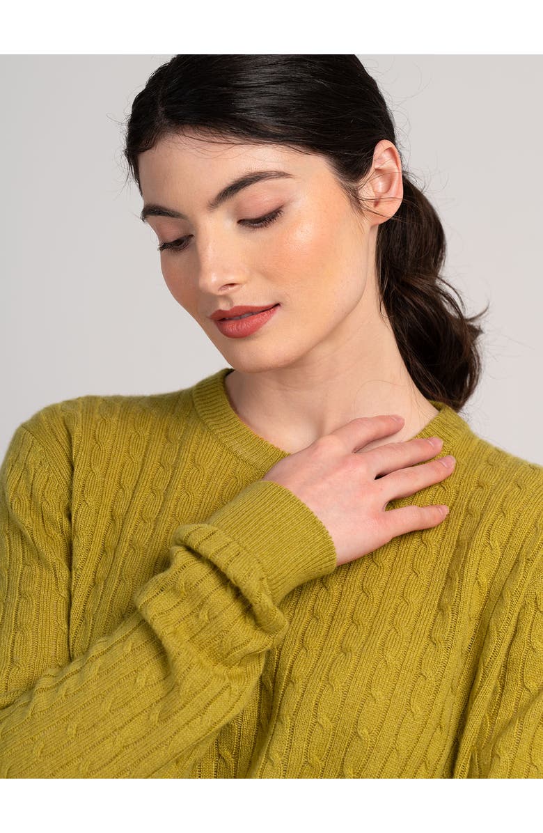 Kettlewell Cable Cashmere Blend Crew Neck Sweater, Alternate, color, Green Ochre