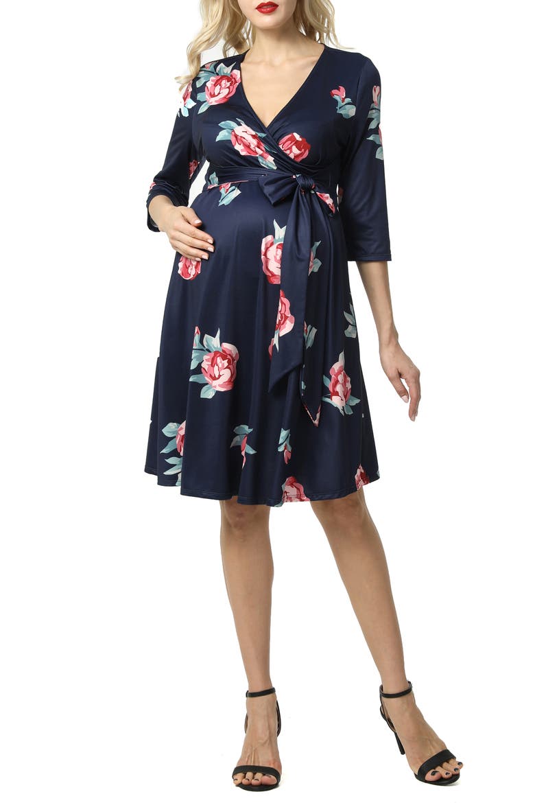 Althea Faux Wrap Maternity Dress, Main, color, NAVY