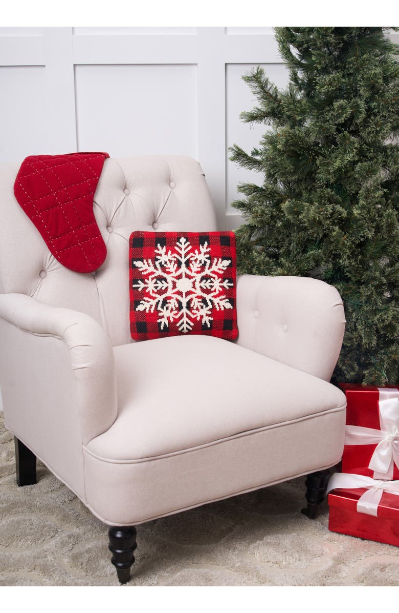 C&F Home White Snowflake Plaid Knitted Cotton Christmas Accent Pillow, 12" x 12", Alternate, color, Red
