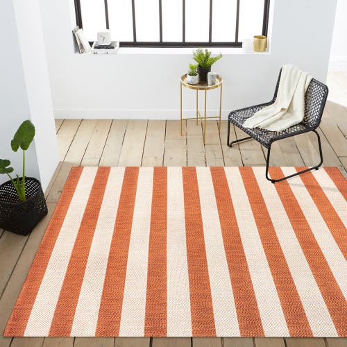 Jonathan Y Negril Two-tone Wide Stripe Indoor/outdoor Area Rug In Orange/beige