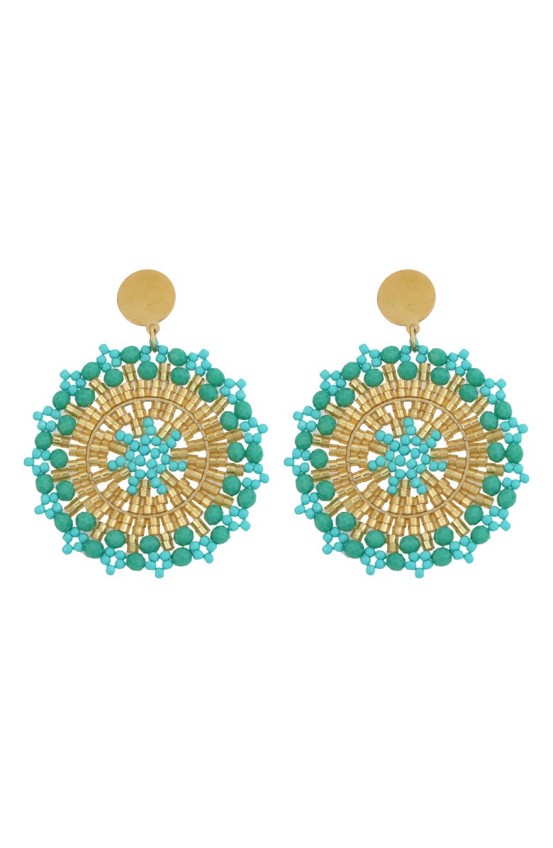 Panacea Beaded Circled Drop Earrings, Main, color, Turquoise