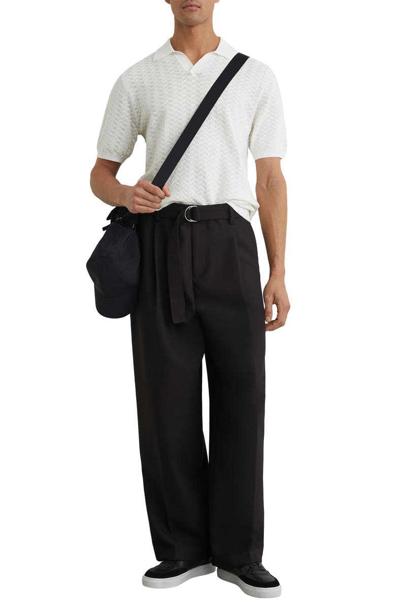 Reiss Sol Geo Open Stitch Knit Polo, Alternate, color, White