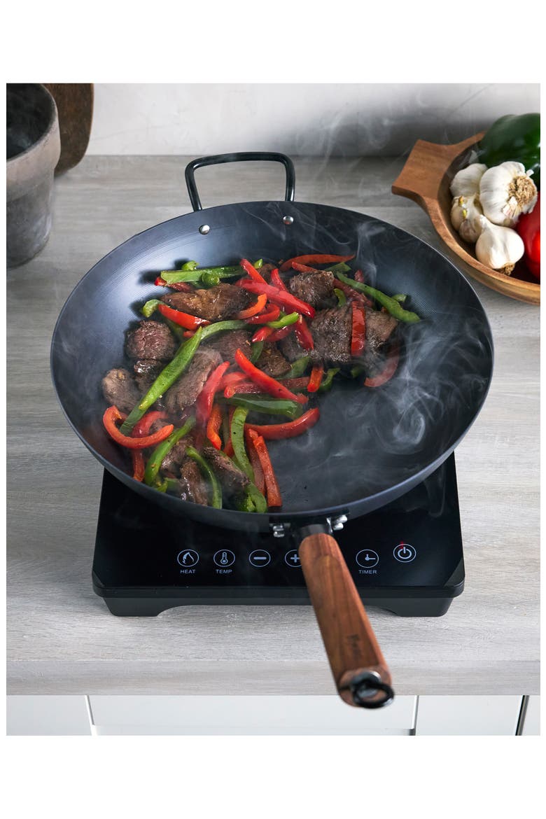 Kyoto Carbon Steel 14-Inch Wok, Alternate, color, BLACK