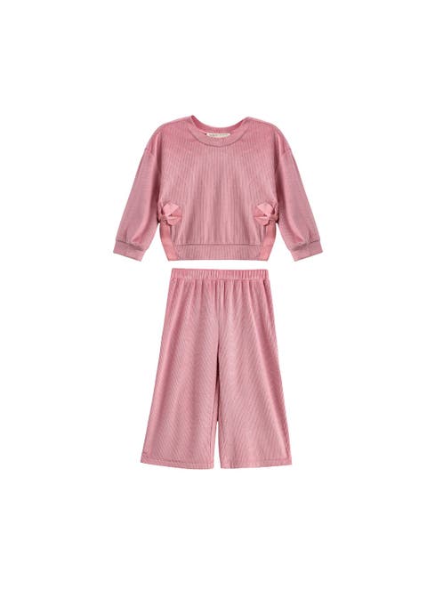 Bowtiful Blush Long Sleeve Solid Bow Tie Side Slit Top and Pant Set