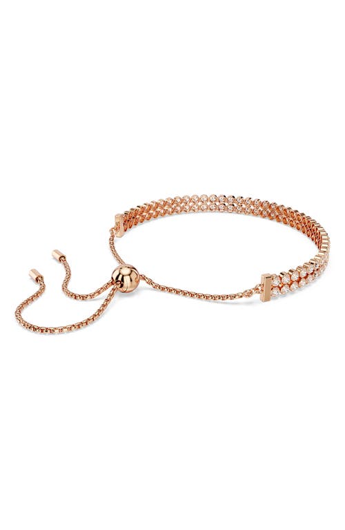 Swarovski Matrix Crystal Double Row Slider Bracelet In Rose Gold/white